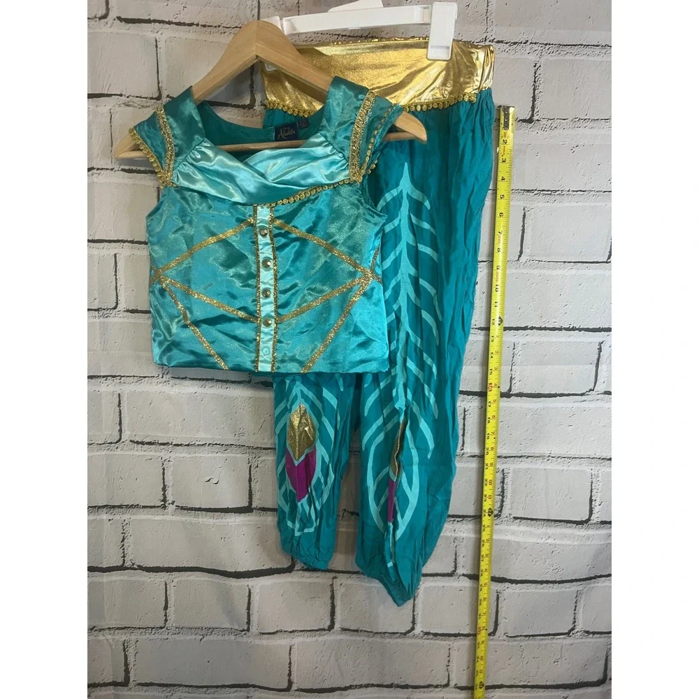 Disney Aladdin Princess Jasmine Costume Girls Medium 7/8 Teal Gold 2 Piece Set